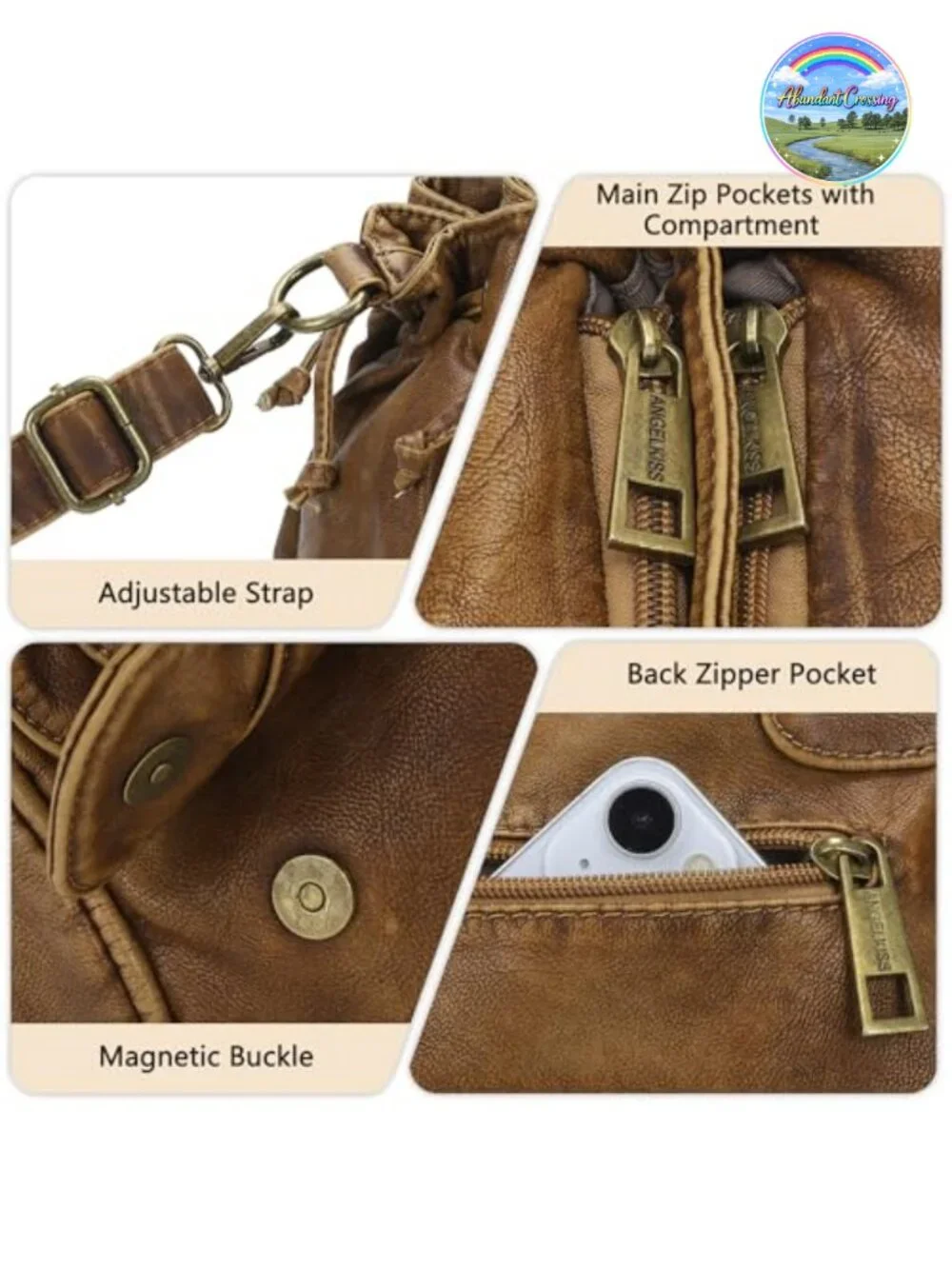 Small Hobo Bag Faux Leather Crossbody Shoulder Purse Removable Strap